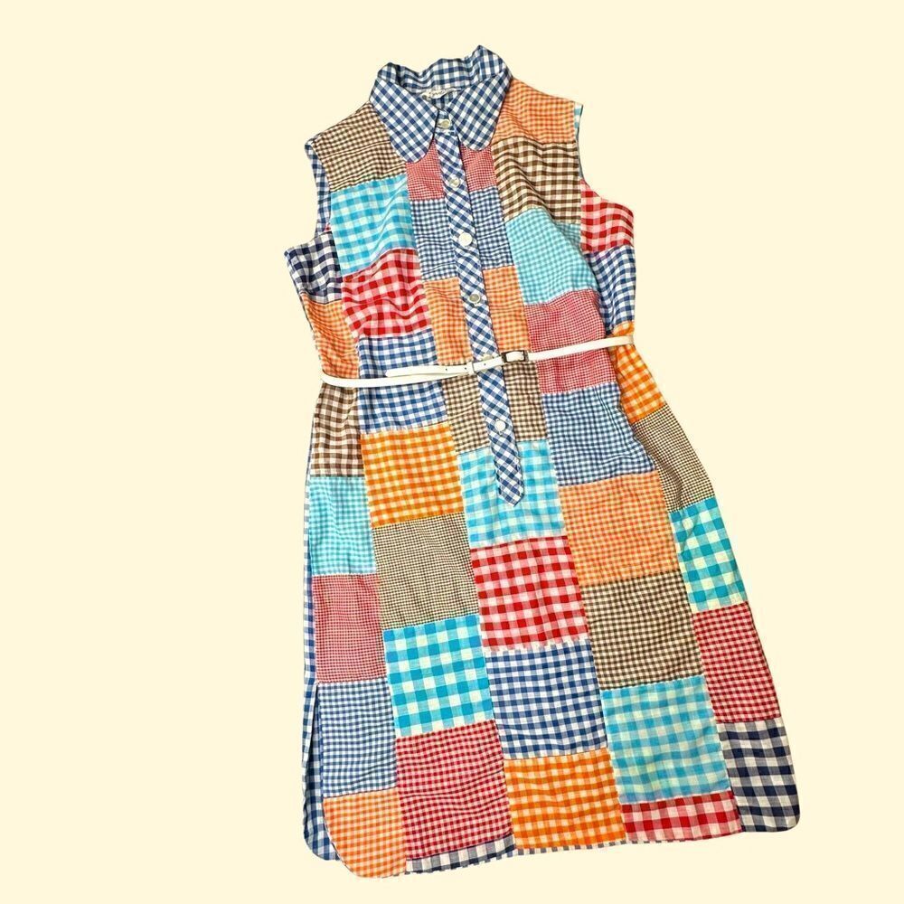 SPECTATOR Plaid Multi Color Vintage Button Front MIDI Dress Size Large